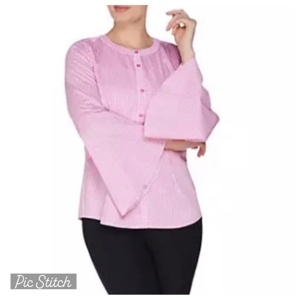 LINEA Louis Dell Olio striped bell sleeves button blouse top -42 chest